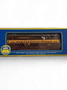 Vintage AHM Milwaukee Road HO Scale Gondola Train Car - Brown & Yellow